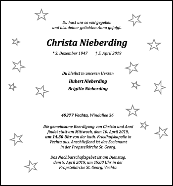 Anzeige von Christa Nieberding von OM-Medien