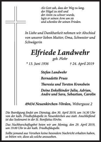 Anzeige von Elfriede Landwehr von OM-Medien
