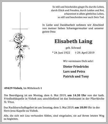 Anzeige von Elisabeth Laing von OM-Medien