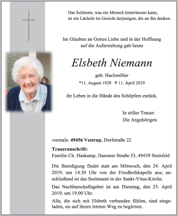 Anzeige von Elsbeth Niemann von OM-Medien