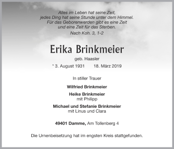 Anzeige von Erika Brinkmeier von OM-Medien