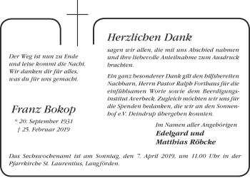 Anzeige von Franz Bokop von OM-Medien