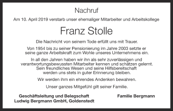 Anzeige von Franz Stolle von OM-Medien