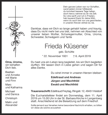 Anzeige von Frieda Kluesener von OM-Medien