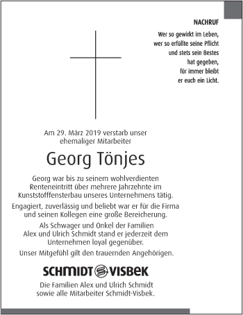 Anzeige von Georg Tönjes von OM-Medien