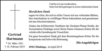 Anzeige von Gertrud Hartmann von OM-Medien