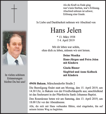 Anzeige von Hans Jelen von OM-Medien