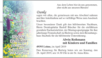 Anzeige von Hedwig Rethmann von OM-Medien