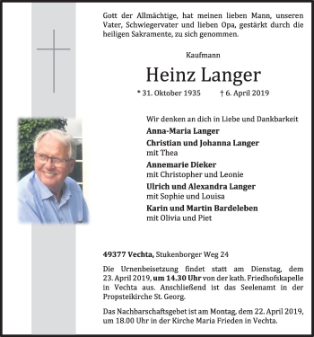 Anzeige von Heinz Langer von OM-Medien