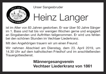 Anzeige von Heinz Langer von OM-Medien
