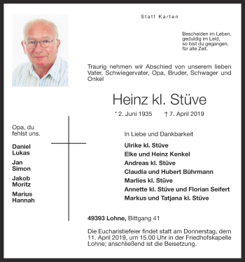 Anzeige von Heinz kl. Stüve von OM-Medien