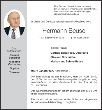 Anzeige von Hermann Beuse von OM-Medien