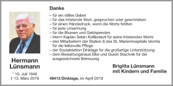 Anzeige von Hermann Lünsmann von OM-Medien