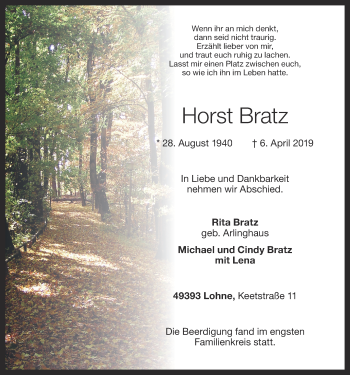 Anzeige von Horst Bratz von OM-Medien