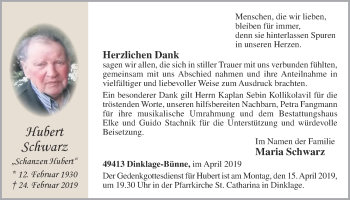 Anzeige von Hubert Schwarz von OM-Medien