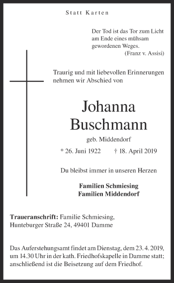 Anzeige von Johanna Buschmann von OM-Medien