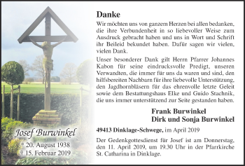 Anzeige von Josef Burwinkel von OM-Medien