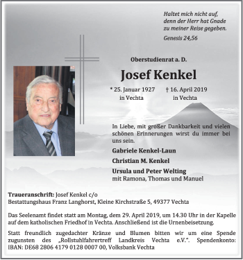 Anzeige von Josef Kenkel von OM-Medien