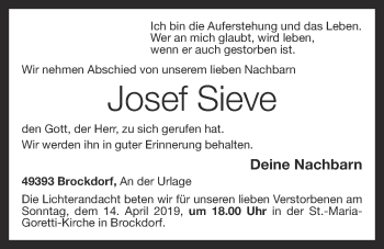 Anzeige von Josef Sieve von OM-Medien