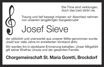 Anzeige von Josef Sieve von OM-Medien