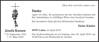 Anzeige von Josefa Kossen von OM-Medien