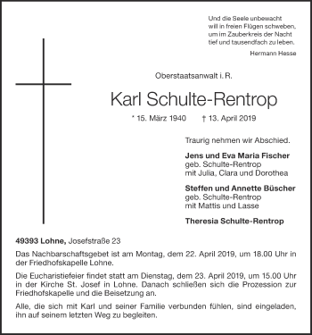 Anzeige von Karl Schulte-Rentrop von OM-Medien
