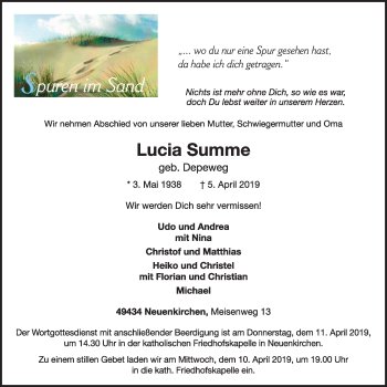 Anzeige von Lucia Summe von OM-Medien