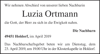 Anzeige von Luzia Ortmann von OM-Medien