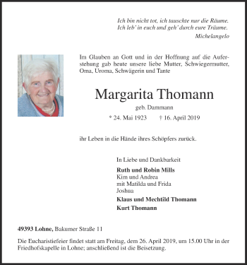 Anzeige von Margarita Thomann von OM-Medien