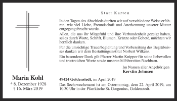 Anzeige von Maria Kohl von OM-Medien