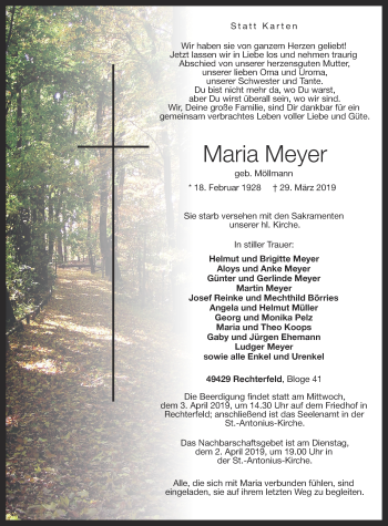 Anzeige von Maria Meyer von OM-Medien