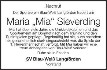 Anzeige von Maria Sieverding von OM-Medien
