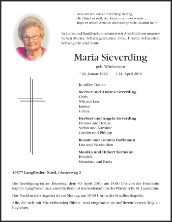 Anzeige von Maria Sieverding von OM-Medien