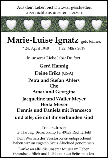 Anzeige von Marie-Luise Ignatz von OM-Medien