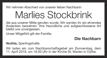 Anzeige von Marlies Stockbrink von OM-Medien