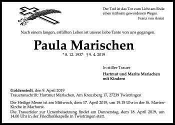 Anzeige von Paula Marischen von OM-Medien