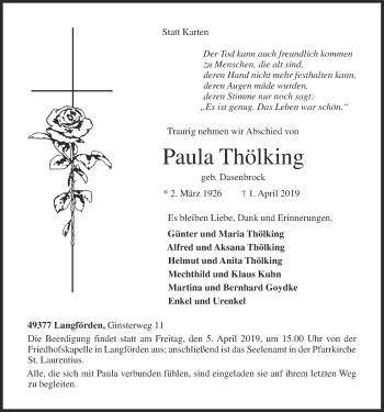 Anzeige von Paula Thölking von OM-Medien