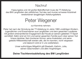 Anzeige von Peter Wegener von OM-Medien