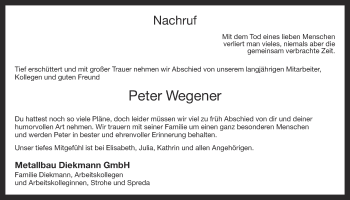 Anzeige von Peter Wegener von OM-Medien