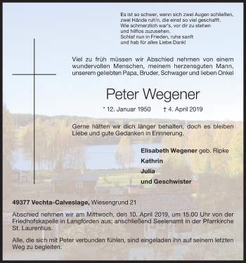 Anzeige von Peter Wegener von OM-Medien