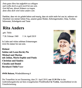 Anzeige von Rita Anders von OM-Medien