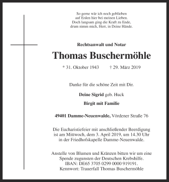 Anzeige von Thomas Buschermöhle von OM-Medien