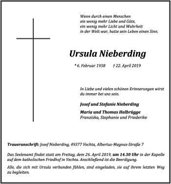 Anzeige von Ursula Nieberding von OM-Medien