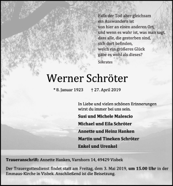 Anzeige von Werner Schröter von OM-Medien
