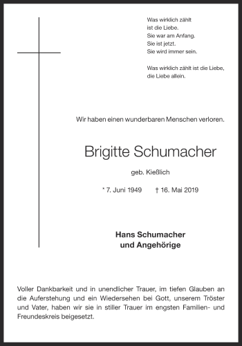 Anzeige von Brigitte Schumacher von OM-Medien