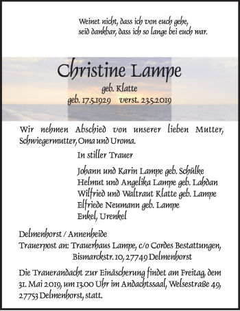 Anzeige von Christine Lampe von OM-Medien
