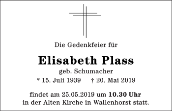 Anzeige von Elisabeth Plass von OM-Medien
