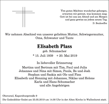 Anzeige von Elisabeth Plass von OM-Medien