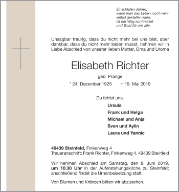 Anzeige von Elisabeth Richter von OM-Medien