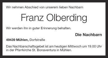 Anzeige von Franz Olberding von OM-Medien